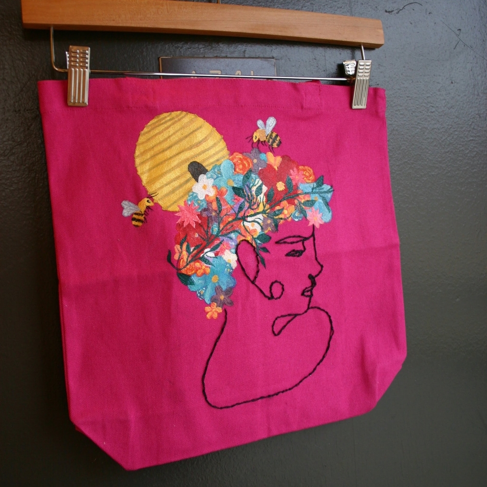 SOLD Hand painted & embroidered cabvas bag
